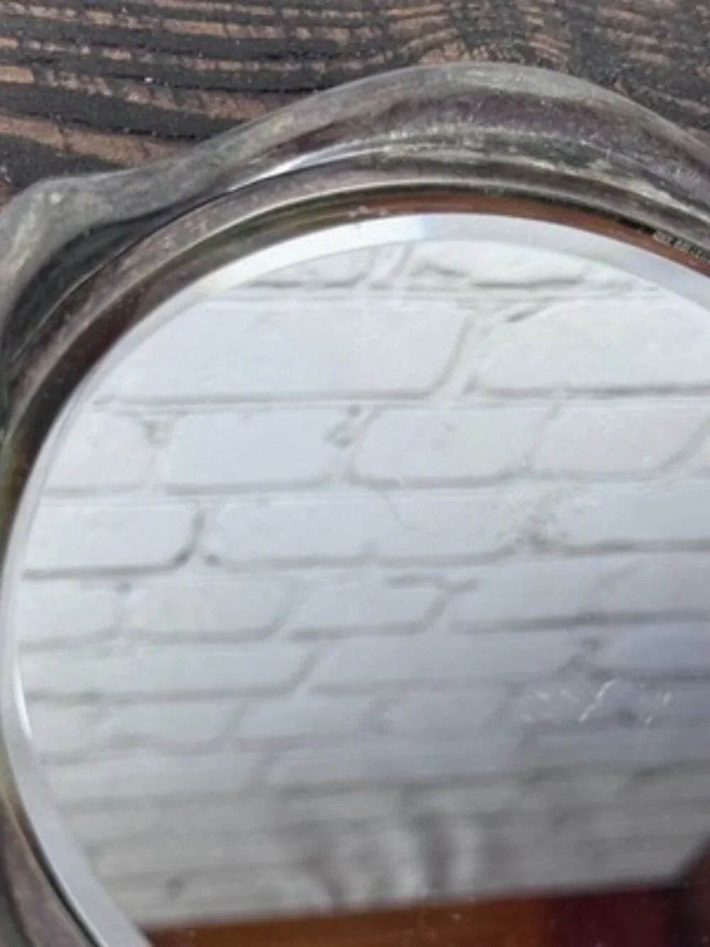 Vintage Handheld Vanity Mirror Floral Etched Metal Frame Tarnished Silver